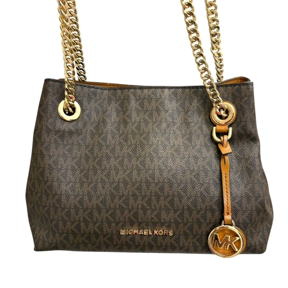 Michael Kors RARE signature ML brown small “medium” jet set chain messenger bag